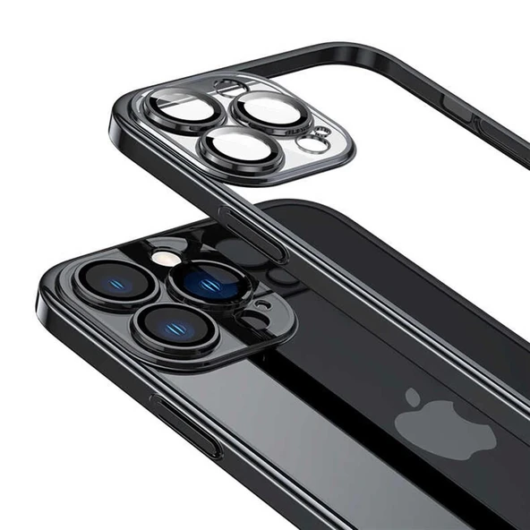 İphone 11 Darbe Emici Şeffaf Kenarları Renkli Sert Lazer Lensli Kılıf ürün görseli 1