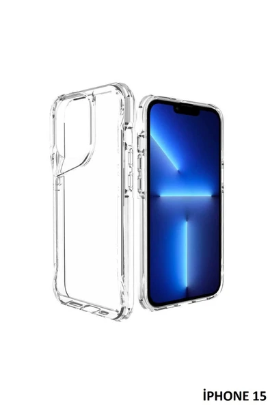 iPhone 15 Kılıf Kamera Çıkıntılı Şeffaf Darbe Emici Sert Silikon Telefon Kılıfı T-Max ürün görseli 1