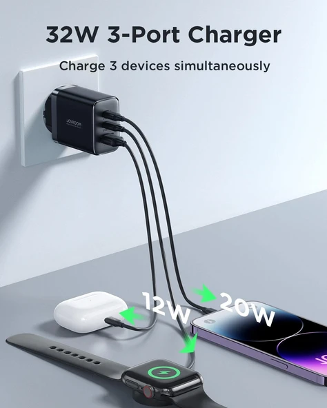 Joyroom TCF10 1 Usb 2 Type-c Çıkışlı 32w Şarj Adaptörü - Resim 3