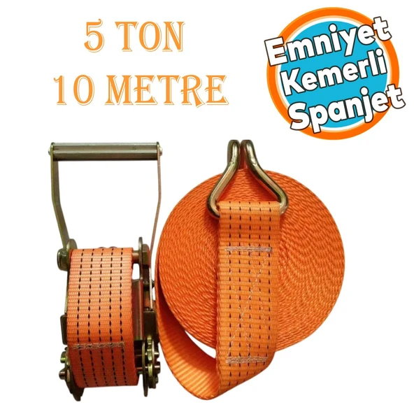 Spanzet Cırcırlı Gırgır Yük Gerdirme Halatı Eşya Sabitleme Sapan 5 Ton 10 Metre Emniyet Kemerli ürün görseli 1