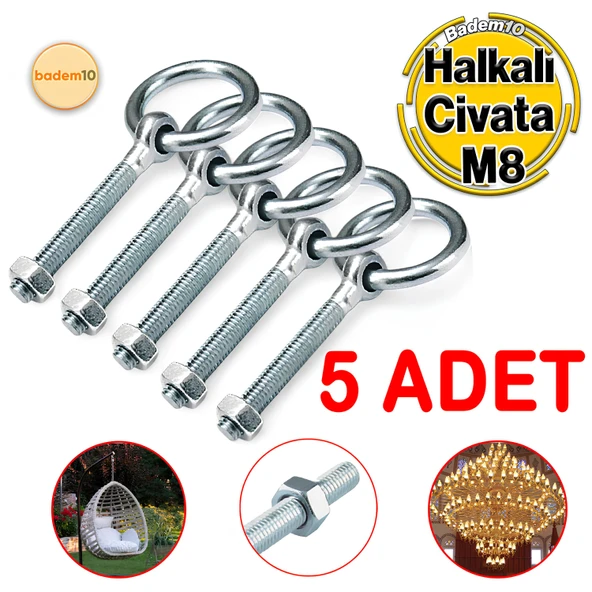 M8 Somunlu 5 li Delikli Halka Metal Paslanmaz Civata Sabitleme Çekme Kaldırma Tavan Kancası Asma Kit ürün görseli 1