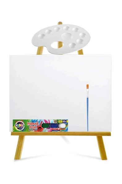 Ekonomik Mini Şövale 25x35 Cm Tuval 6x15 ml Parmak Boyası Seti Çocuklar Için Boyama Seti ürün görseli 1