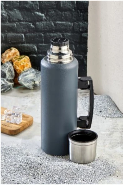 1.0 Litre Kulplu Paslanmaz Çelik Avcı Termos Lacivert ürün görseli 1