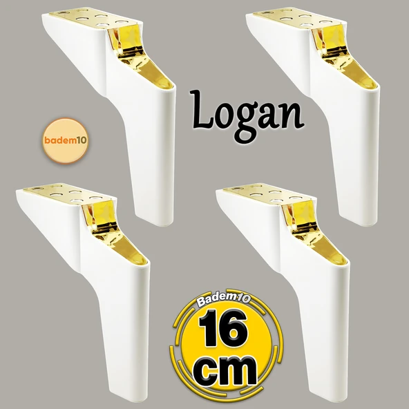 Logan  4 Adet Set 16 Cm Beyaz Altın Mobilya Tv Ünitesi Koltuk Kanepe Destek Ayağı Ayakları M8 Civata ürün görseli 1