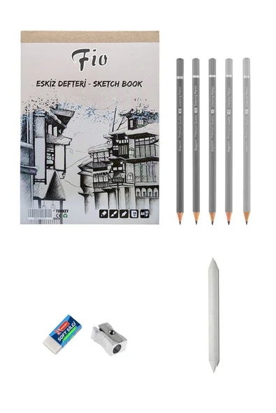 Fio A4 Eskiz Defteri Dereceli Kalem Eskiz Seti Karakalem Çizim Seti Silgi Pastel Dağıtma ürün görseli 1