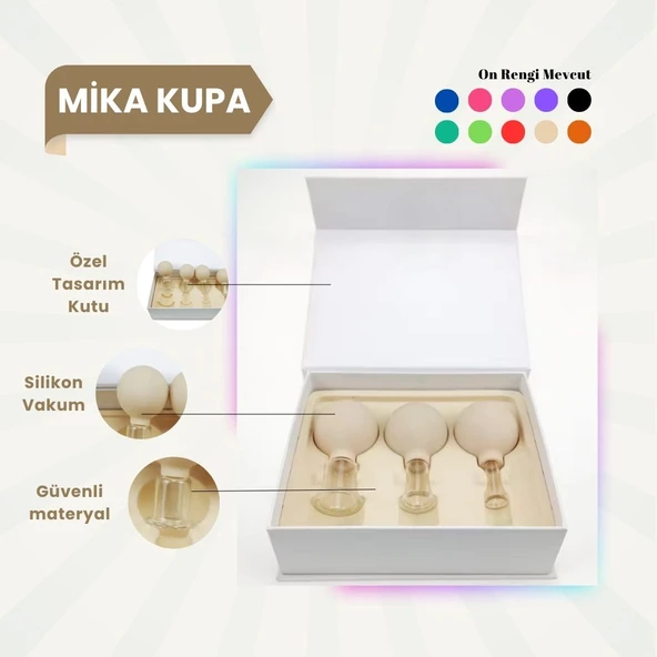 Silikon Vakumlu Mika Yüz Masaj Kupası 3'lü Set Bej ürün görseli 1
