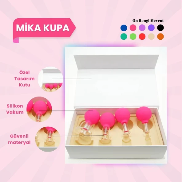 Silikon Vakumlu Mika Yüz Masaj Kupası 4'lü Set Pembe ürün görseli 1