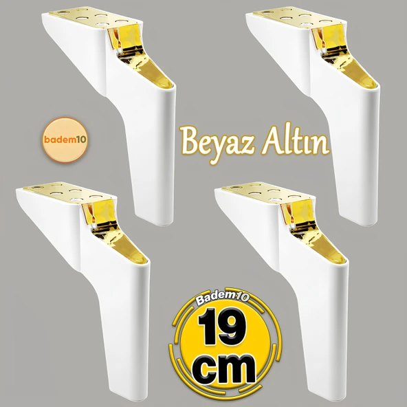Logan 19 Cm 4'lü 4 Adet Beyaz Gold Altın Lüks Mobilya Kanepe Tv Ünitesi Konsol Koltuk Ayağı Ayakları ürün görseli 1