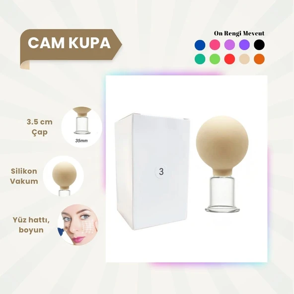 Silikon Vakumlu Cam Yüz Masaj Kupası No:3 Bej ürün görseli 1