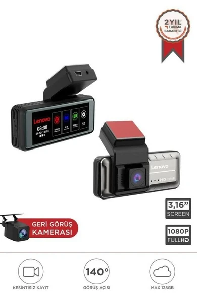 Lenovo Q3/3318 Siyah 1080P Wifi Araç içi Dokunmatik Ön Ve Arka Araç Kamerası ürün görseli 1