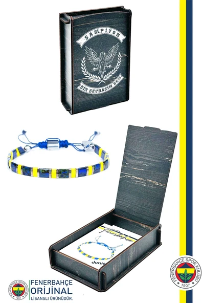 Fenerbahçe Orijinal Lisanslı Miyuki Cam Taneli Bileklik Hediyelik Ahşap Kutulu ürün görseli 1