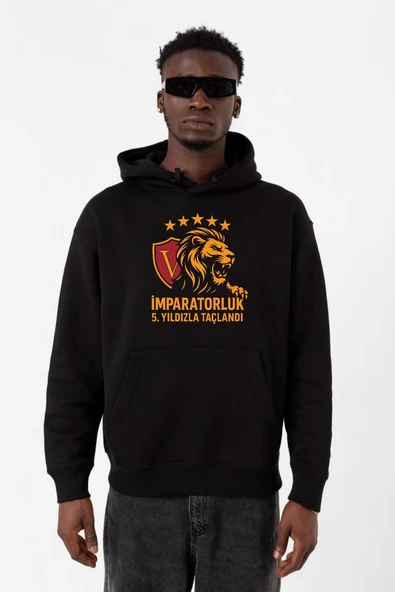5 Yıldız Sarı Kırmızı İmparatorluk Siyah Erkek 3ip Kapşonlu Sweatshirt ürün görseli 1
