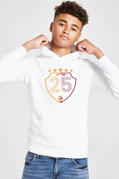 25 Şampiyonluk Shield Beyaz Çocuk 3ip Kapşonlu  Sweatshirt ürün görseli 1