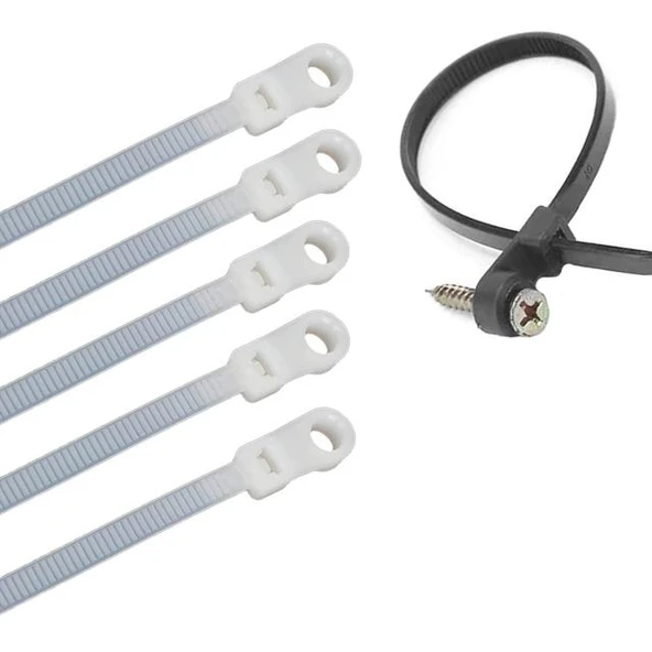 Powermaster PM-26330 Vida Delikli Kablo Bağı Plastik Kelepçe 100Lü Paket Beyaz 3.6X150mm ürün görseli 1