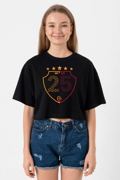 25 Şampiyonluk Shield Siyah Kadın Crop Tshirt ürün görseli 1