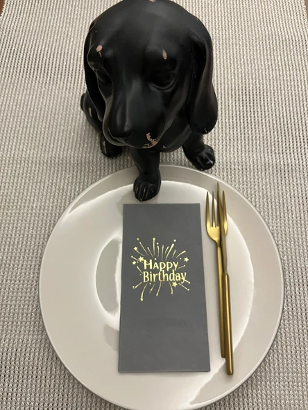 Gold Yaldızlı Gri Happy Bırthday Garson Katlama Peçete 16 Adet ürün görseli 1