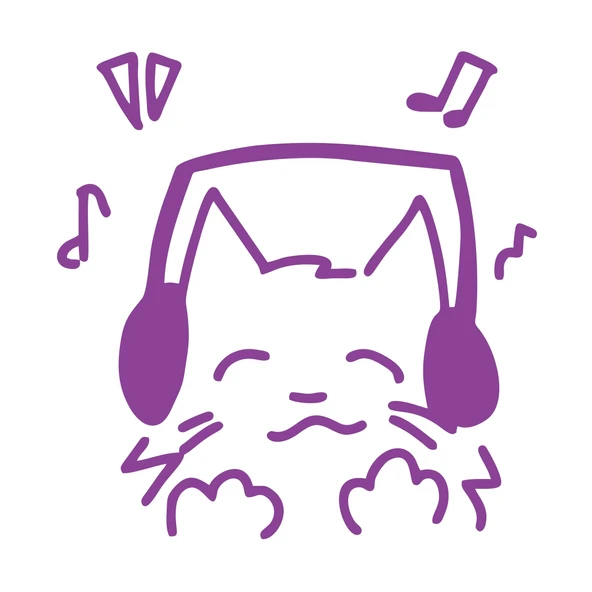 Müzik Dinleyen Kedi Sticker 17x17 Cm Mor ürün görseli 1