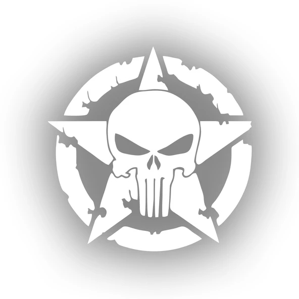 Yıldız Punisher Kurukafa Sticker 17x17 Cm Beyaz ürün görseli 1