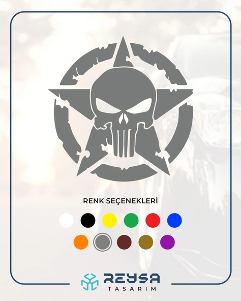 Yıldız Punisher Kurukafa Sticker 17x17 Cm Gri ürün görseli 1