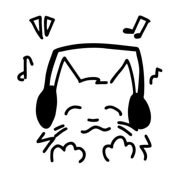 Müzik Dinleyen Kedi Sticker 17x17 Cm Siyah ürün görseli 1