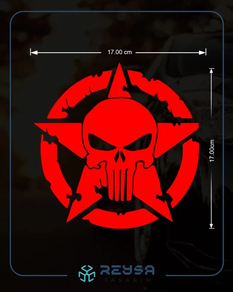 Yıldız Punisher Kurukafa Sticker 17x17 Cm Kırmızı ürün görseli 1