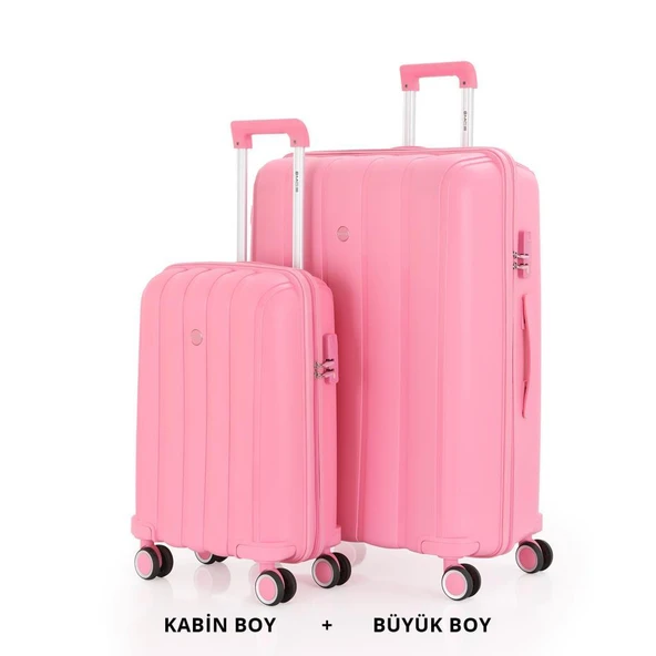 Mçs Valiz Büyük ve Kabin Kırılmaz PP Silikon Pembe ürün görseli 1