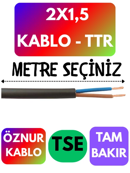 Öznur 2X1,5 TTR Kablo (Siyah) Metre Seçenekli ürün görseli 1