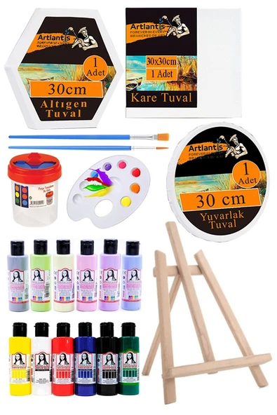 Kare Yuvarlak ve Altıgen Tuval 30 cm 12 Renk Akrilik Boya Şövale 1 Paket 30x30 cm Arkadan Zımbalı Astarlı Resim Tuvali ürün görseli 1