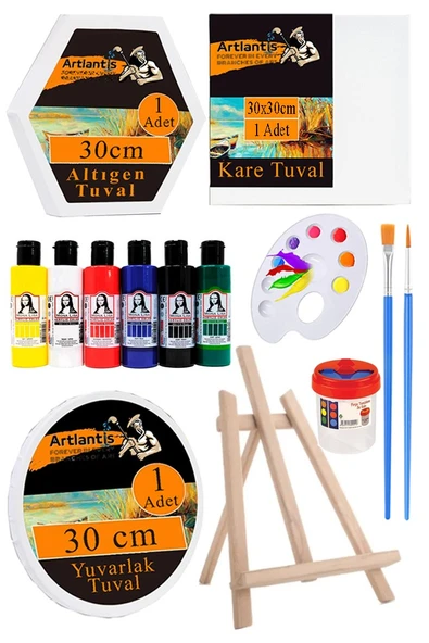 Kare Yuvarlak ve Altıgen Tuval 30 cm 6 Renk Akrilik Boya Şövale 1 Paket 30x30 cm Arkadan Zımbalı Astarlı Resim Tuvali ürün görseli 1