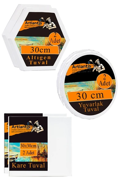 Kare Yuvarlak ve Altıgen Tuval 30 cm 2 li 1 Paket 30x30 cm Arkadan Zımbalı Astarlı Resim Tuvali Akrilik Yağlı Boya ürün görseli 1