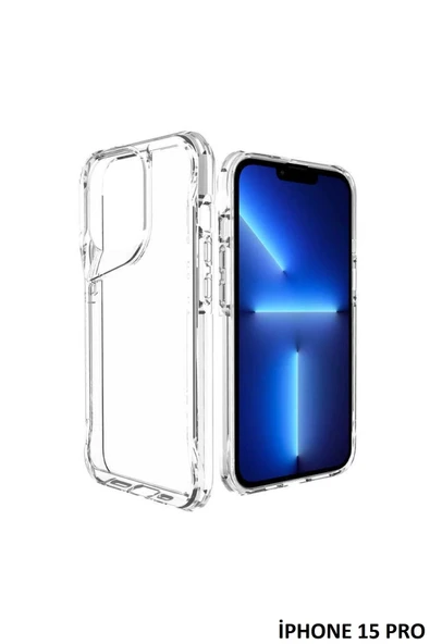 İphone 15 Pro Kılıf Kamera Çıkıntılı Şeffaf Darbe Emici Sert Silikon Telefon Kılıfı T-Max ürün görseli 1