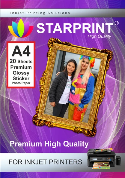 Starprint 20 Adet 150gsm A4 Yapışkanlı Parlak Fotoğraf Kağıdı - inkjet yazıcılar için ürün görseli 1