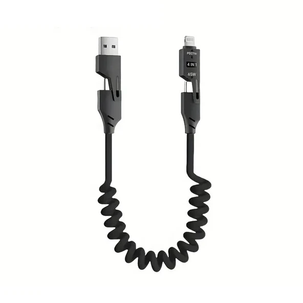 Torima Çok Amaçlı 65W Spiral Kablo | iPhone, Android ve Type-C Uyumlu | 4 Başlık Bir Arada U110 ürün görseli 1