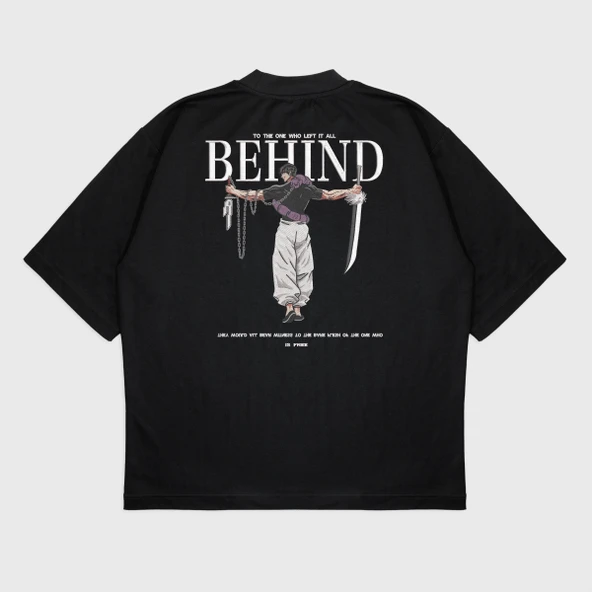 Oversize 'Behınd' Baskılı Bisiklet Yaka T-Shırt ürün görseli 1