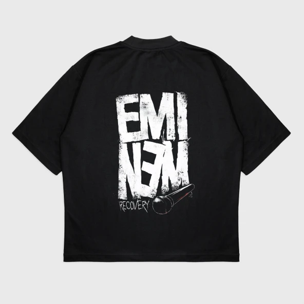 Oversize 'Eminem' Baskılı Bisiklet Yaka T-Shırt ürün görseli 1