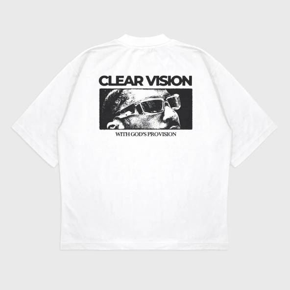Oversize 'Clear Wısıon' Baskılı Bisiklet Yaka T-Shırt ürün görseli 1