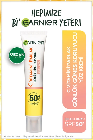 Garnier C Vitamini Parlak Günlük Güneş Koruyucu Fluid Yüz Kremi Işıltılı Doku SPF50+ 40ml ürün görseli 1