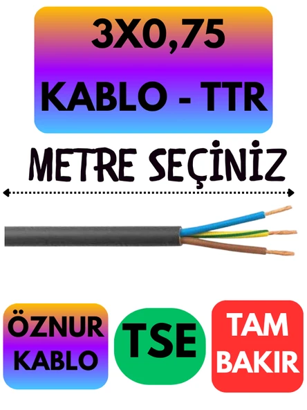 Öznur 3X0,75 TTR Kablo (Siyah) Metre Seçenekli ürün görseli 1