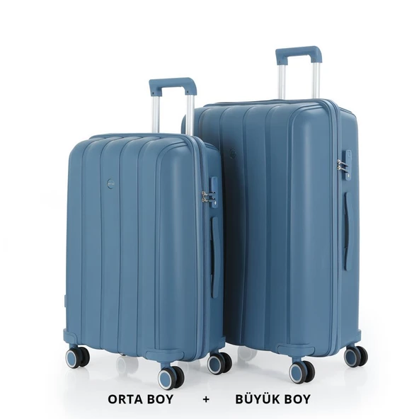 Mçs Valiz Büyük ve Orta Kırılmaz PP Silikon SkyBlue ürün görseli 1