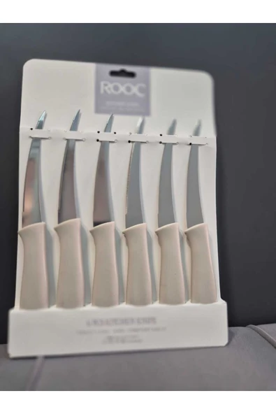 Rooc Mr-06 6lı Dilimleme Ve Meyve Bıçak Seti Gri Orta Boy Lazer Kesim Tırtıklı Meyve Bıçağı ürün görseli 1