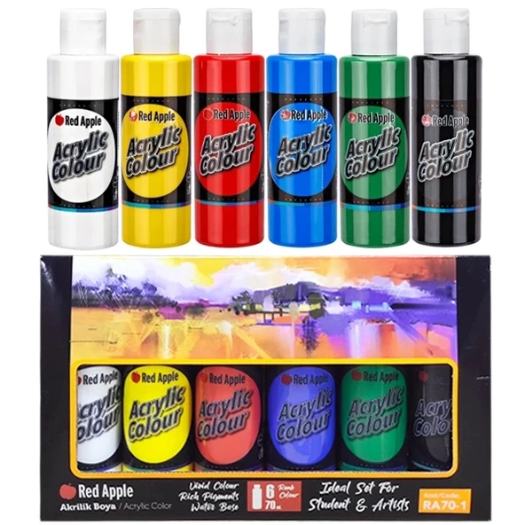 Red Apple 6 x 70 ml Akrilik Boya Canlı Renkler Set 6 Ana Renk Akrilik Boya Seti ürün görseli 1