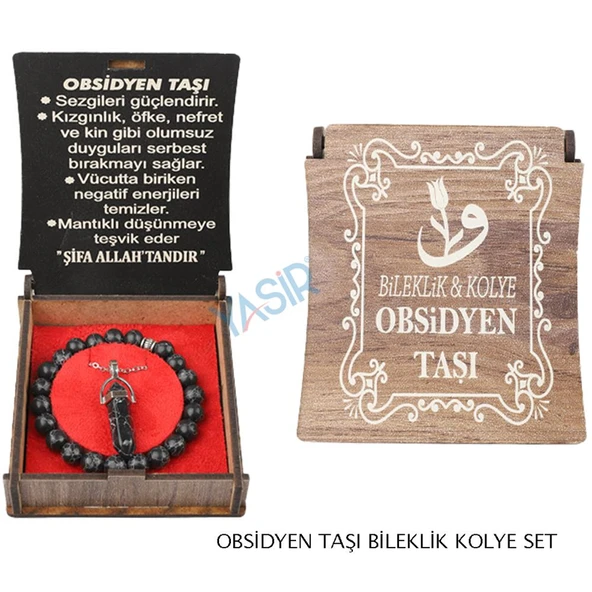 KUTULU KOLYE BİLEKLİK SETİ OBSİDYEN TAŞI ürün görseli 1