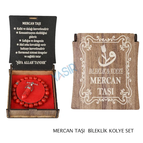 KUTULU KOLYE BİLEKLİK SETİ MERCAN TAŞI ürün görseli 1
