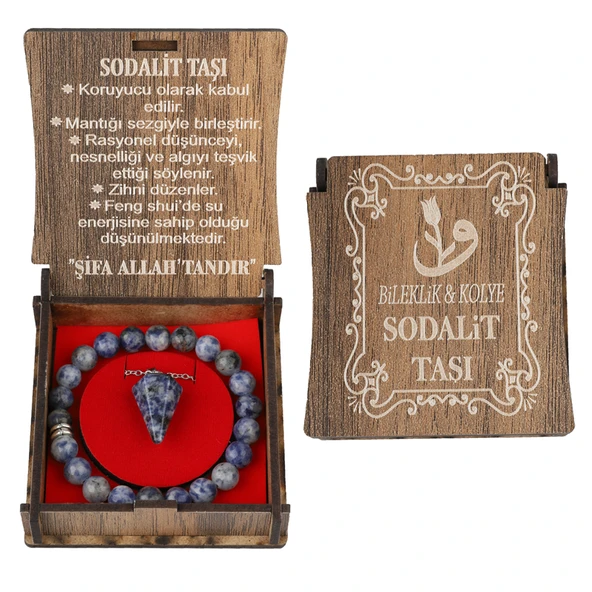 KUTULU KOLYE BİLEKLİK SETİ SODALİT TAŞI ürün görseli 1