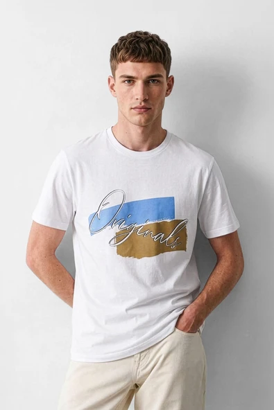 Erkek %100 Pamuk Bisiklet Yaka Baskılı T-shirt ürün görseli 1