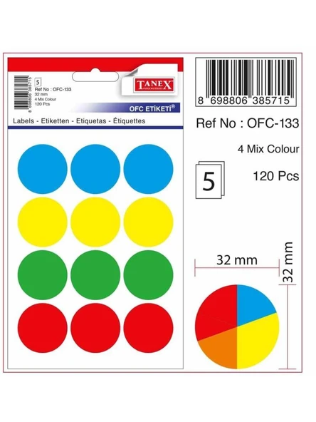 TANEX ETIKET RENKLI 32MM 120LI (133) ürün görseli 1