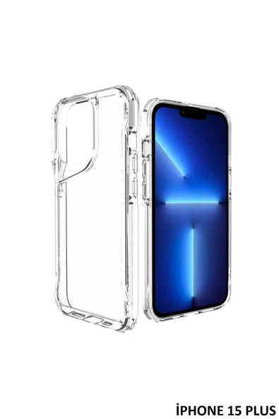 İphone 15 Plus Kılıf Kamera Çıkıntılı Şeffaf Darbe Emici Sert Silikon Telefon Kılıfı T-Max ürün görseli 1
