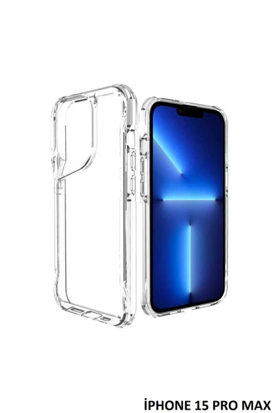 İphone 15 Pro Max Kılıf Kamera Çıkıntılı Şeffaf Darbe Emici Sert Silikon Telefon Kılıfı T-Max ürün görseli 1