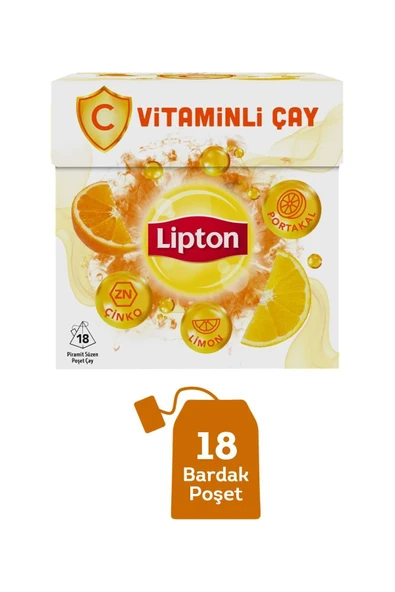 LİPTON C VİTAMİNLİ BARDAK POŞET ÇAY PORTAKAL LİMON ÇİNKO 18'Lİ ürün görseli 1