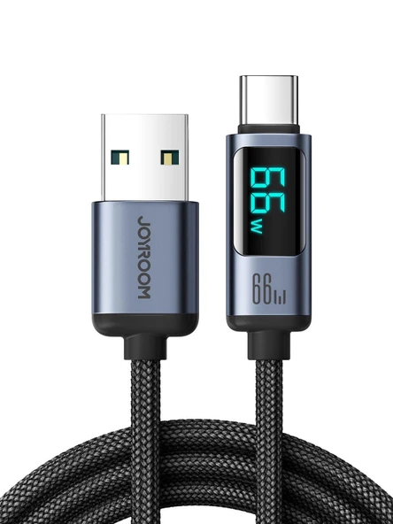 Joyroom 66W USB'den Type-C Dijital Ekranlı Şarj Göstergeli Şarj Kablosu 1.2MT ürün görseli 1